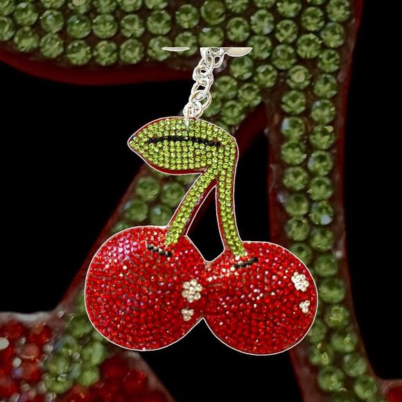 Sparkling Cherry Keychain With Rhinestones And Tassel - Picture 3 of 4